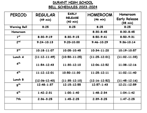 Durant Bell Schedule